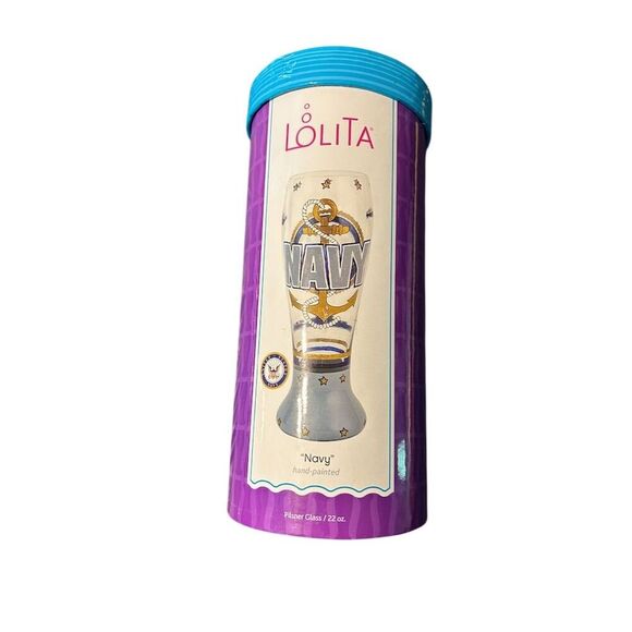 Lolita Hand-Painted Pilsner Glass 22 oz Celebration Festive Navy Theme - Picture 8 of 12